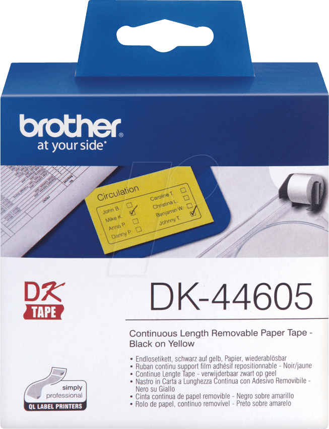 BRO DK44605 - Endlos Etikett, Papier, gelb, 30,48 m, wiederablösbar, Breite 62