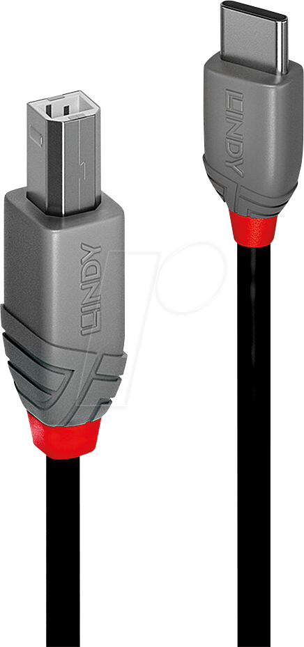 LINDY 36943 - USB 2.0 Kabel, C Stecker auf B Stecker, 3,0 m