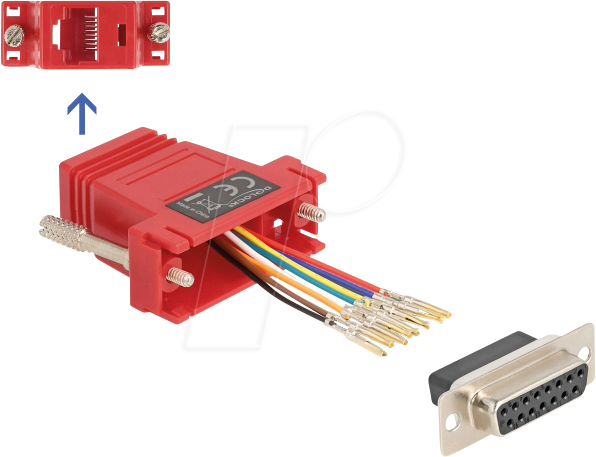 DELOCK 67112 - Adapter D-Sub 15 Pin Bu. > RJ45 Bu. Montagesatz, rot