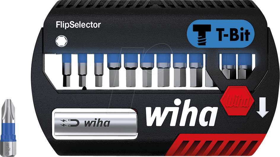 WIHA 41825 - Bit-Satz FlipSelector, 13-teilig Sechskant, 25 mm, T-Bit