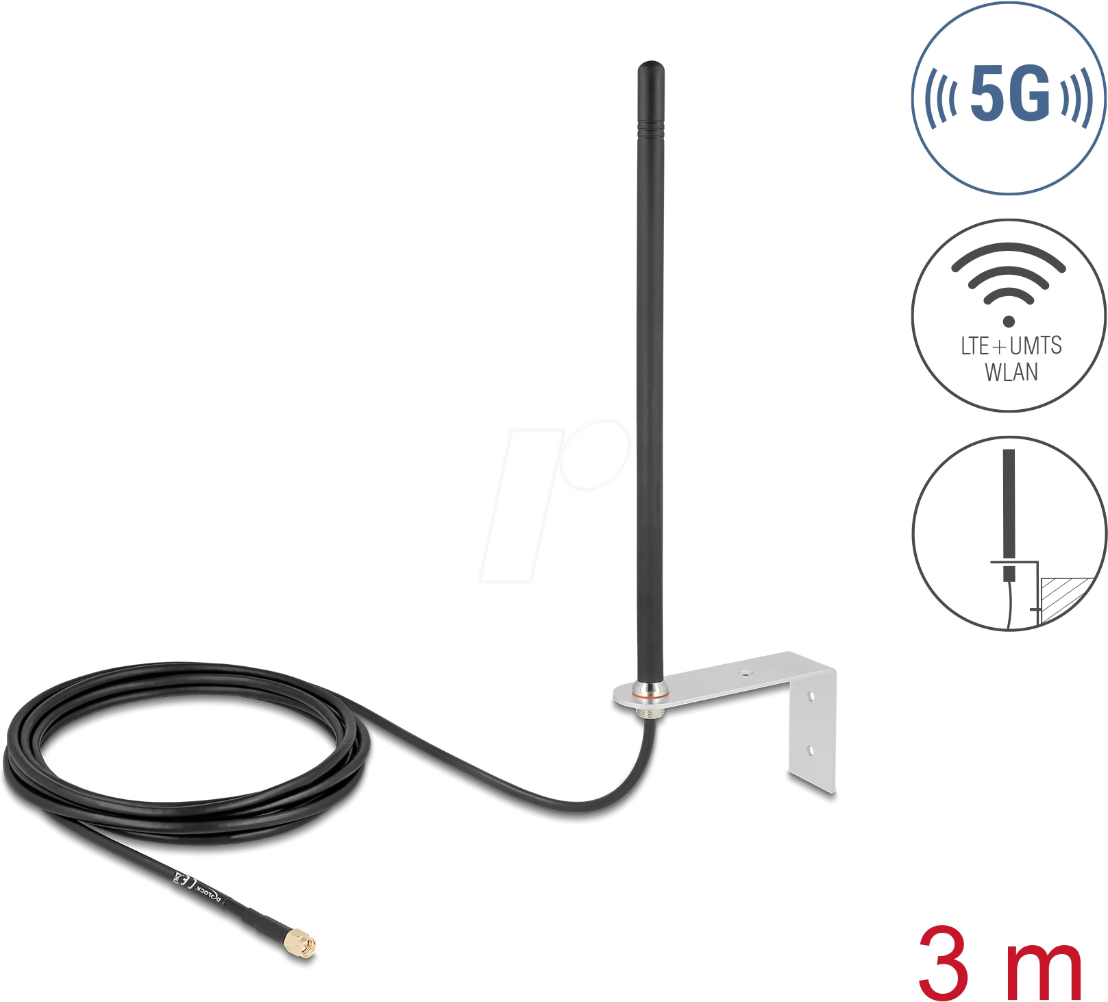 DELOCK 96089 - 5G LTE Antenne SMA Stecker, omnidirektional