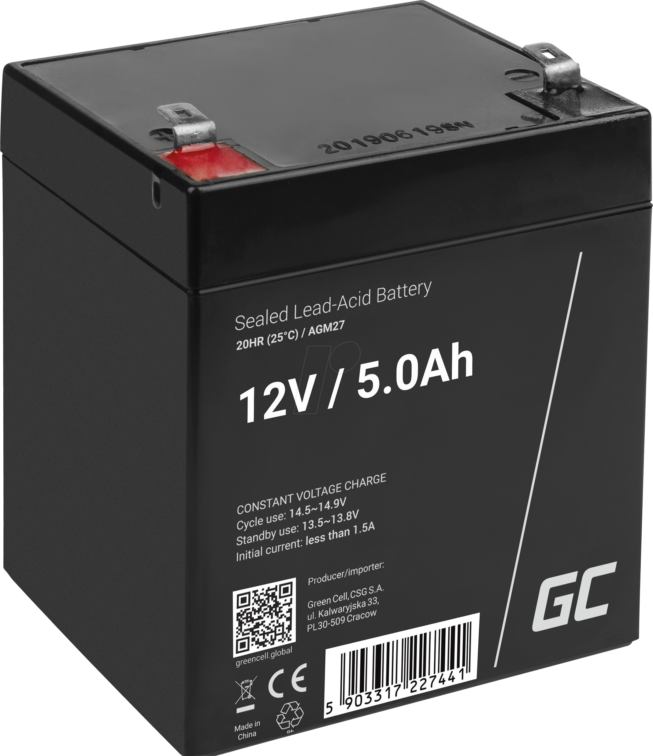 GC AGM27 5AH - Blei-Vlies-Akku, AGM, 12V, 5 Ah