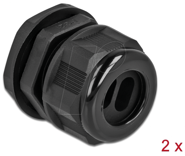 DELOCK 60393 - Kabelverschraubung PG21 für 2x Flachkabel, sw, 2 Stk
