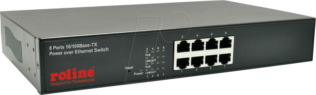 ROLINE 21131191 - Switch, 8-Port, Fast Ethernet, PoE