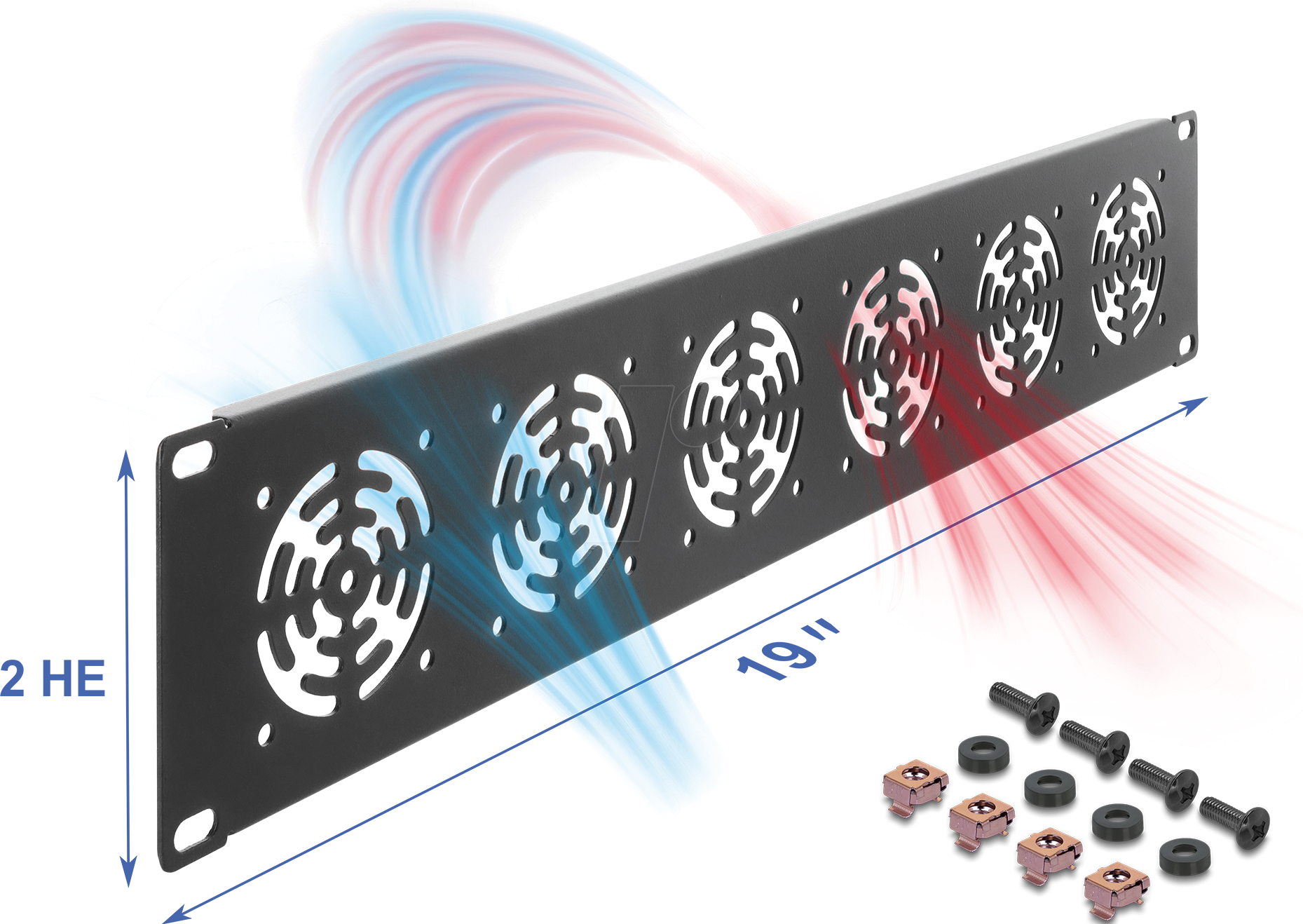 DELOCK 67415 - 19'' Rackblende, 2 HE, für 6 Lüfter, dunkelgrau