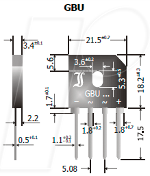 Thumbnail - GBU4J DIO - Einphasen-Brückengleichrichter, 600 Vrrm, 4 A, SIL