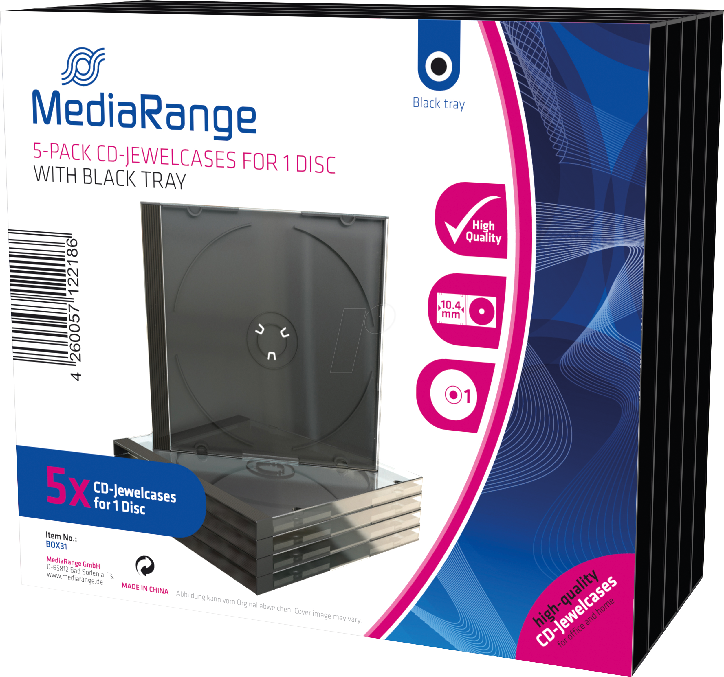 MR BOX31 - CD Leerhülle für 1 Disc, 5er Pack