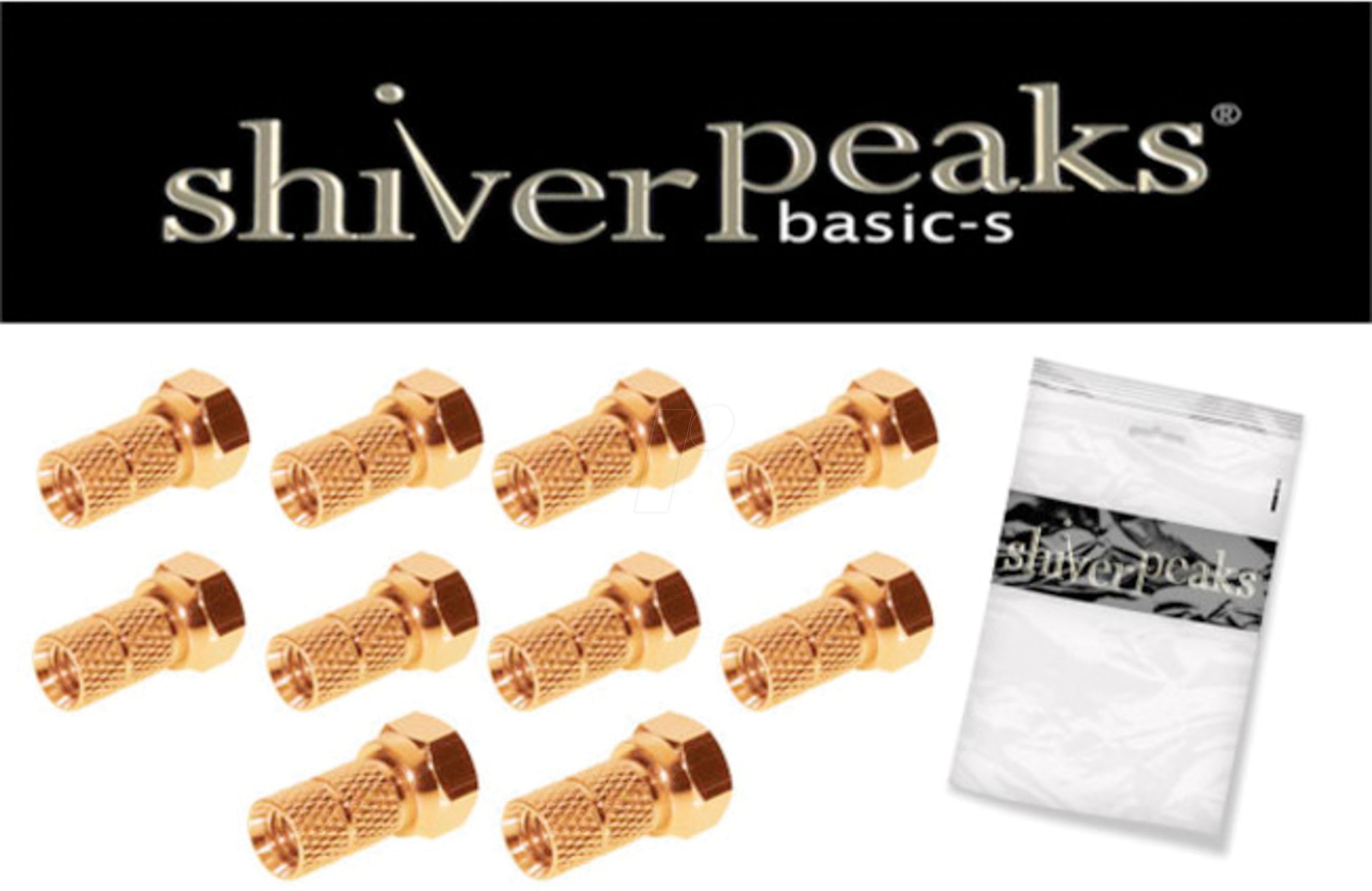 SHVP 85006-10AG - F-Stecker, 6,0 vergoldet, mit großer Mutter, 10 Stück