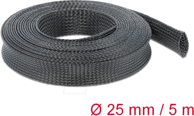 DELOCK 18851 - Geflechtschlauch, dehnbar, 5 m x 25 mm, schwarz