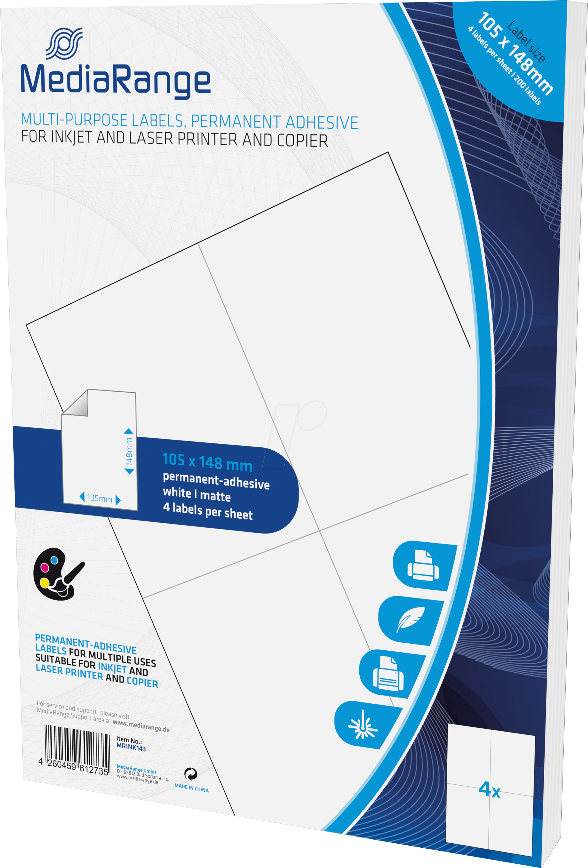 MR INK143 - Universal-Etiketten, 105 x 148 mm, 200 Stück, weiß