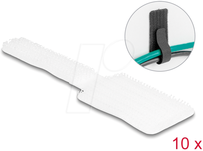 DELOCK 19587 - Kabelhalter mit Klett, selbstklebend, 90 mm, 10 Stk. weiß