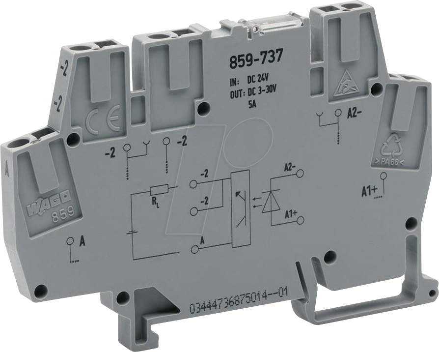 WAGO 859-737 - Optokopplermodul, E: DC 24 V, A: DC 0 … 30 V, 5 A, grau
