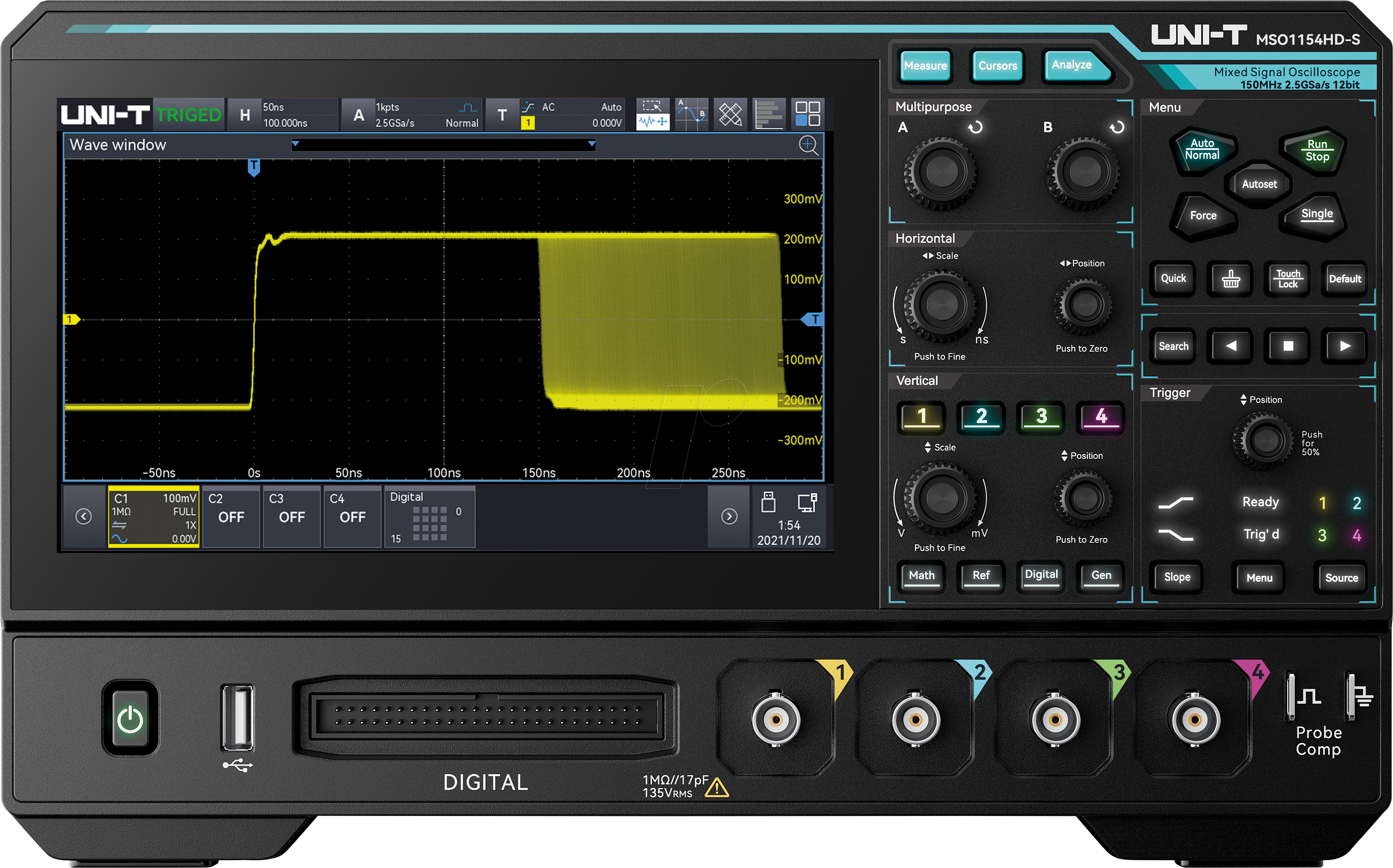 UT MSO1154HD-S - Mixed-Signal-Oszilloskop MSO1154HD-S, 150 MHz, 4+16 Kanäle, AWG