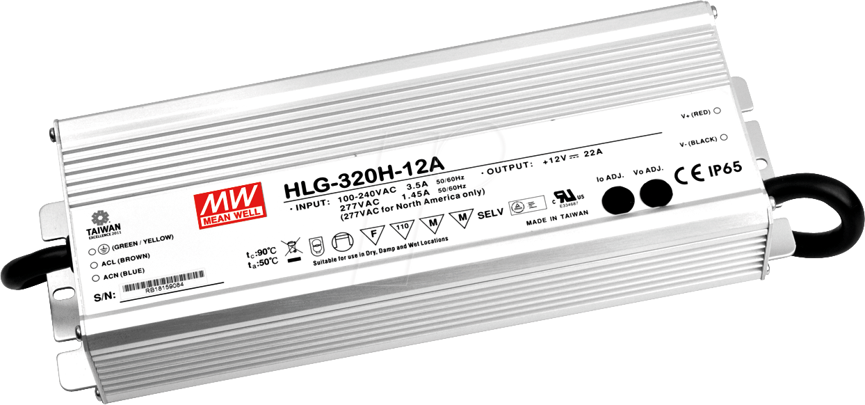 MW HLG-320H-24B - LED-Trafo, 320 W, 24 V DC, 1330 mA