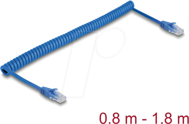 DELOCK 90362 - RJ45 Spiralkabel Cat.6, 0,8 m bis 1,8 m blau