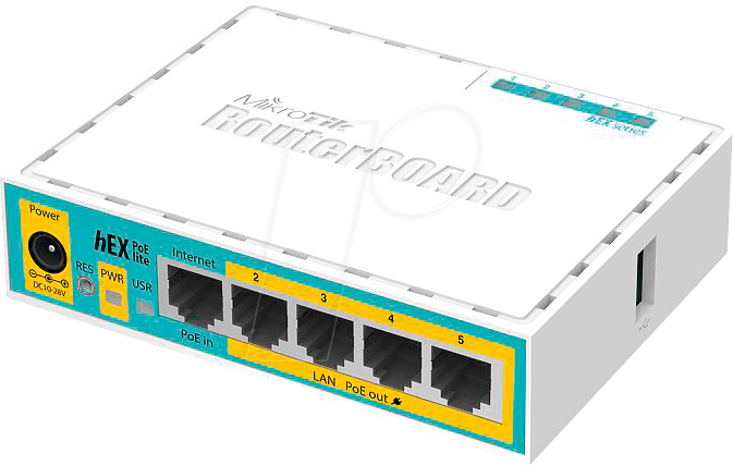 MTK HEX POE LITE - hEX PoE lite mit 650MHz CPU, 64MB RAM, 4x PoE Out, USB