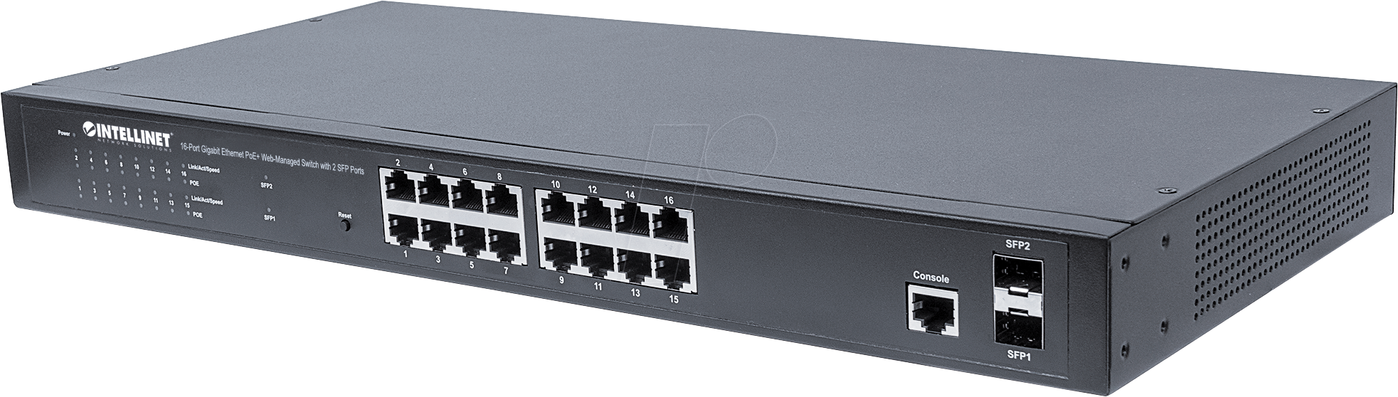 INT 561198 - Switch, 16-Port, Gigabit Ethernet, PoE+, Web-Managed