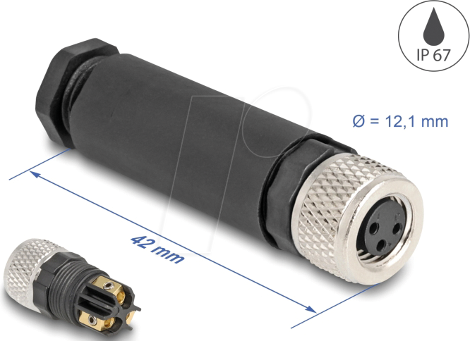 DELOCK 60531 - M8 Steckverbinder A-kodiert 3 Pin Buchse, mit Schraubanschluss