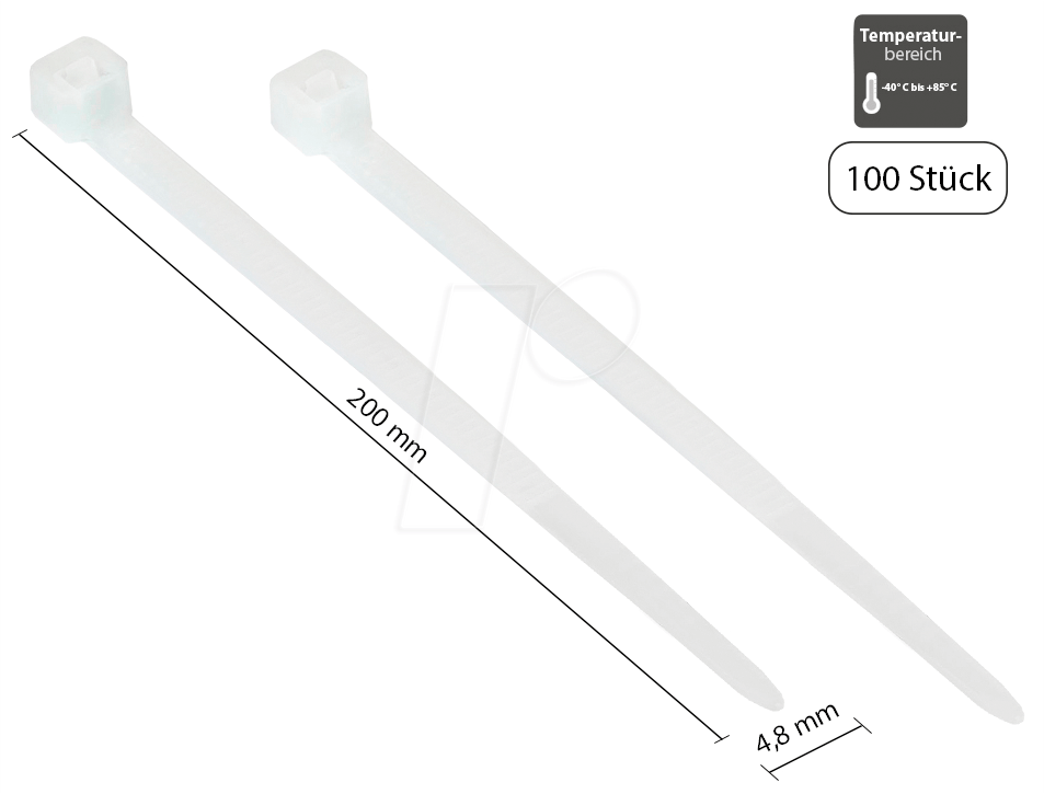 GC KAB-20T48 - Kabelbinder, 200 mm, transparent, 100er-Pack