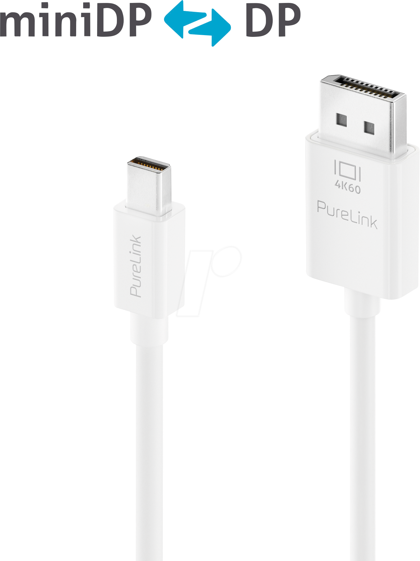 PURE IS2120-020 - MiniDP 1.2 Stecker auf DP, iSerie, 4K 60Hz, weiß, 2,0 m