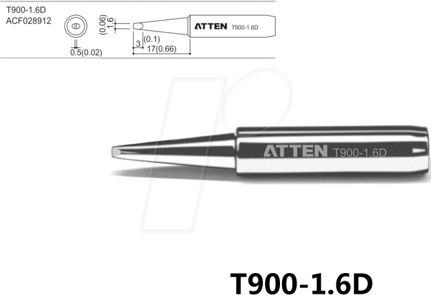 ATTEN T900-1,6D - Lötspitze, 1,6 mm, meißelförmig, gerade