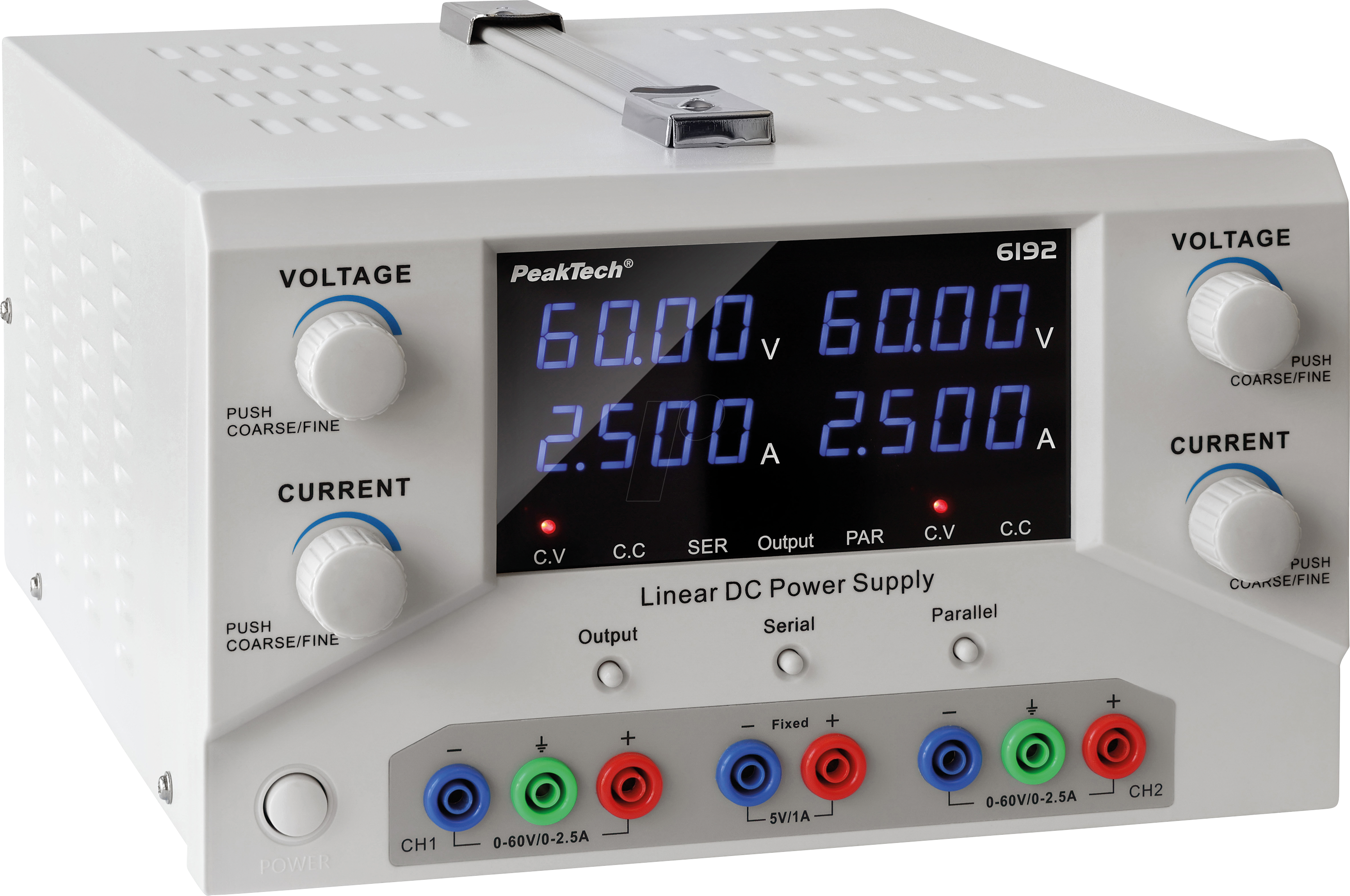 PEAKTECH 6192 - Labornetzgerät, 0 - 60 V, 0 - 2,5 A, 150 W, 2 Kanäle, linear