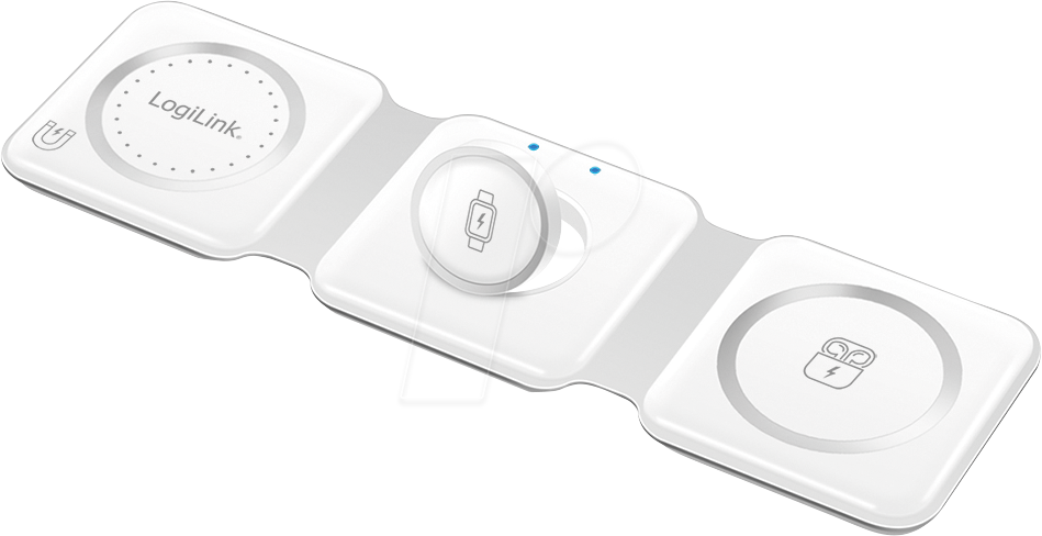 LOGILINK PA0344 - Wireless-Ladegerät, 15 W, 3 in 1, MagSafe, faltbar, Apple, weiß