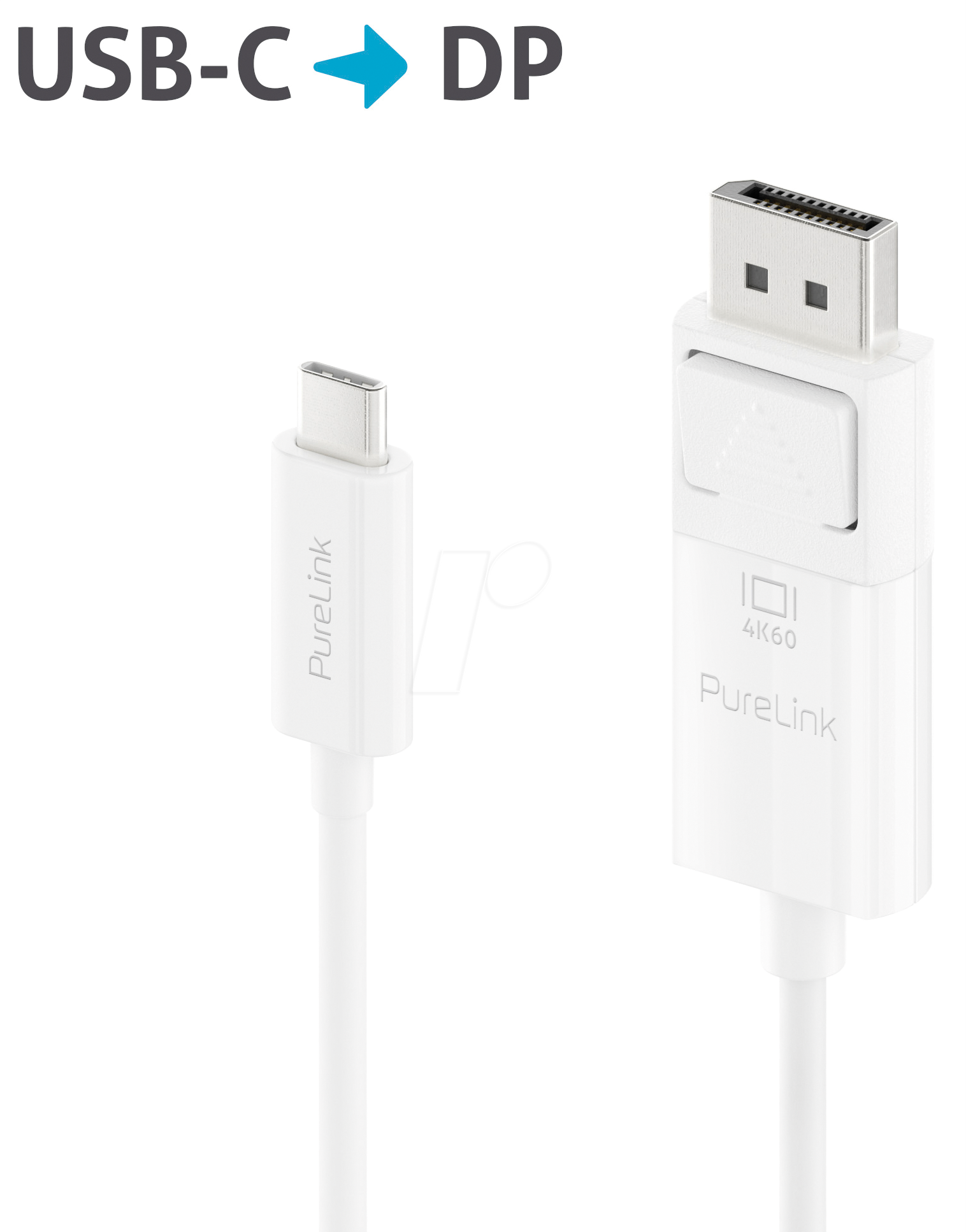 PURE IS2220-020 - Adapterkabel USB Type-C > DP, 4K@60 Hz, weiß, 2,0 m