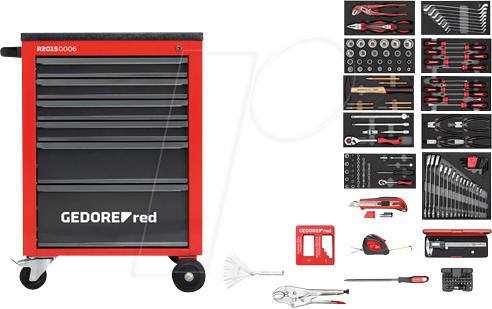 GEDO R21560002 - Werkstattwagen, 6 Schubladen, bestückt, 166-teilig