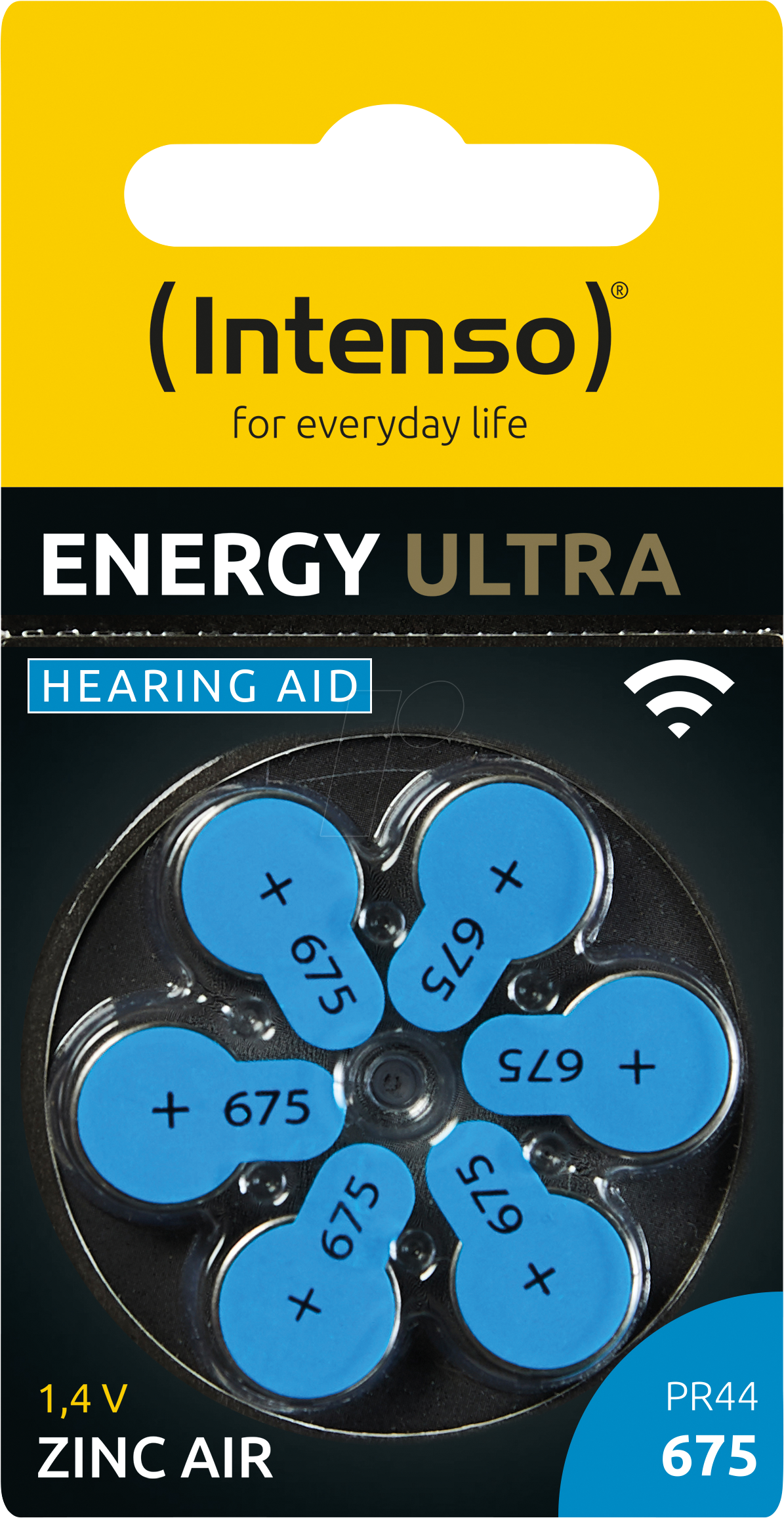 INTENSO 7504446M - Hörgerätebatterie, Zink-Luft, 11,6x5,4 mm, Aid 675, 60er-Pack