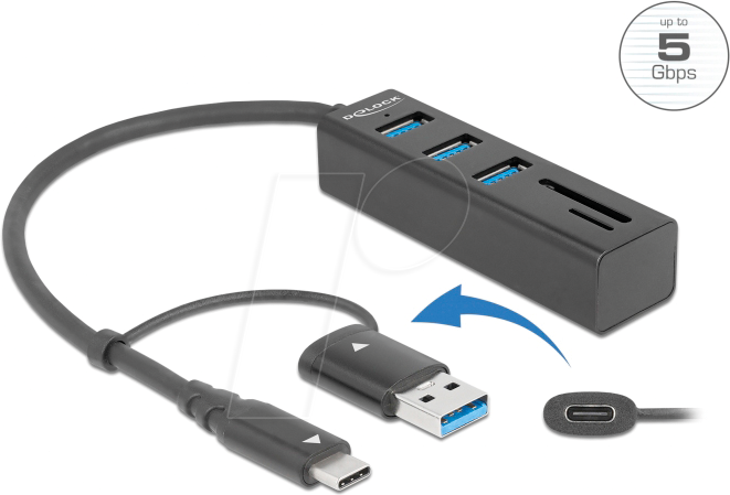 DELOCK 63859 - Dockingstation/PortReplicator, USB 3.2 Gen 1, USB-A/-C