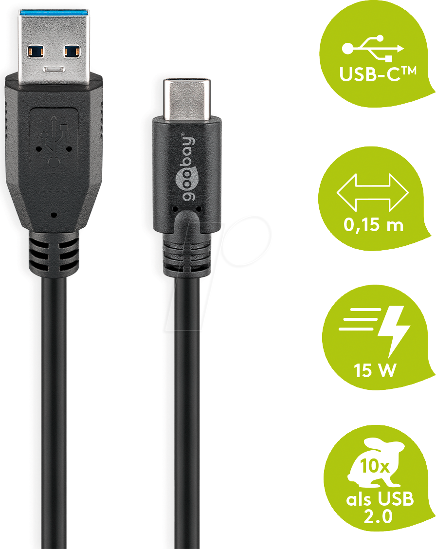 GOOBAY 45247 - Sync- & Ladekabel, USB-C -> USB-A, Stecker schwarz
