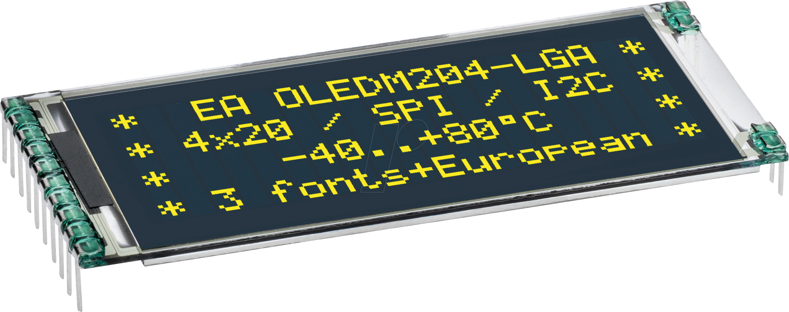 EA OLEDM204-LGA - Text-OLED, 2/3/4x20 Zeichen, 61x26 mm, gelb, ohne Schutzglas