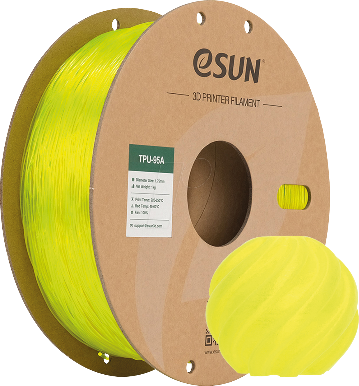 ESUN 72277069 - Filament, TPU-95A, 1,75 mm, durchscheinendes gelb, 1 kg