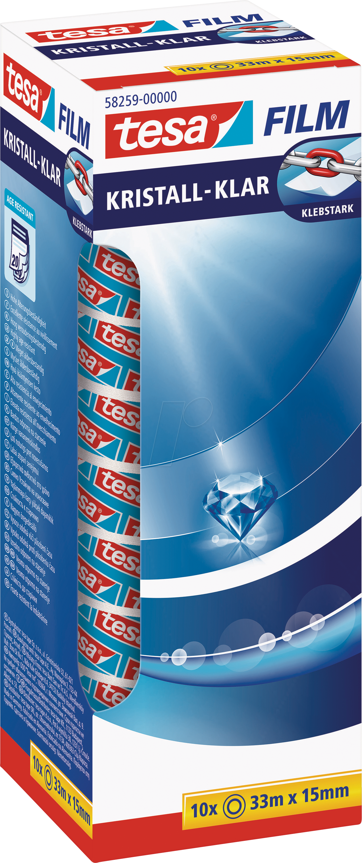 TESA 58259 - tesafilm® kristall-klar, 33 m x 15 mm, 10 Rollen