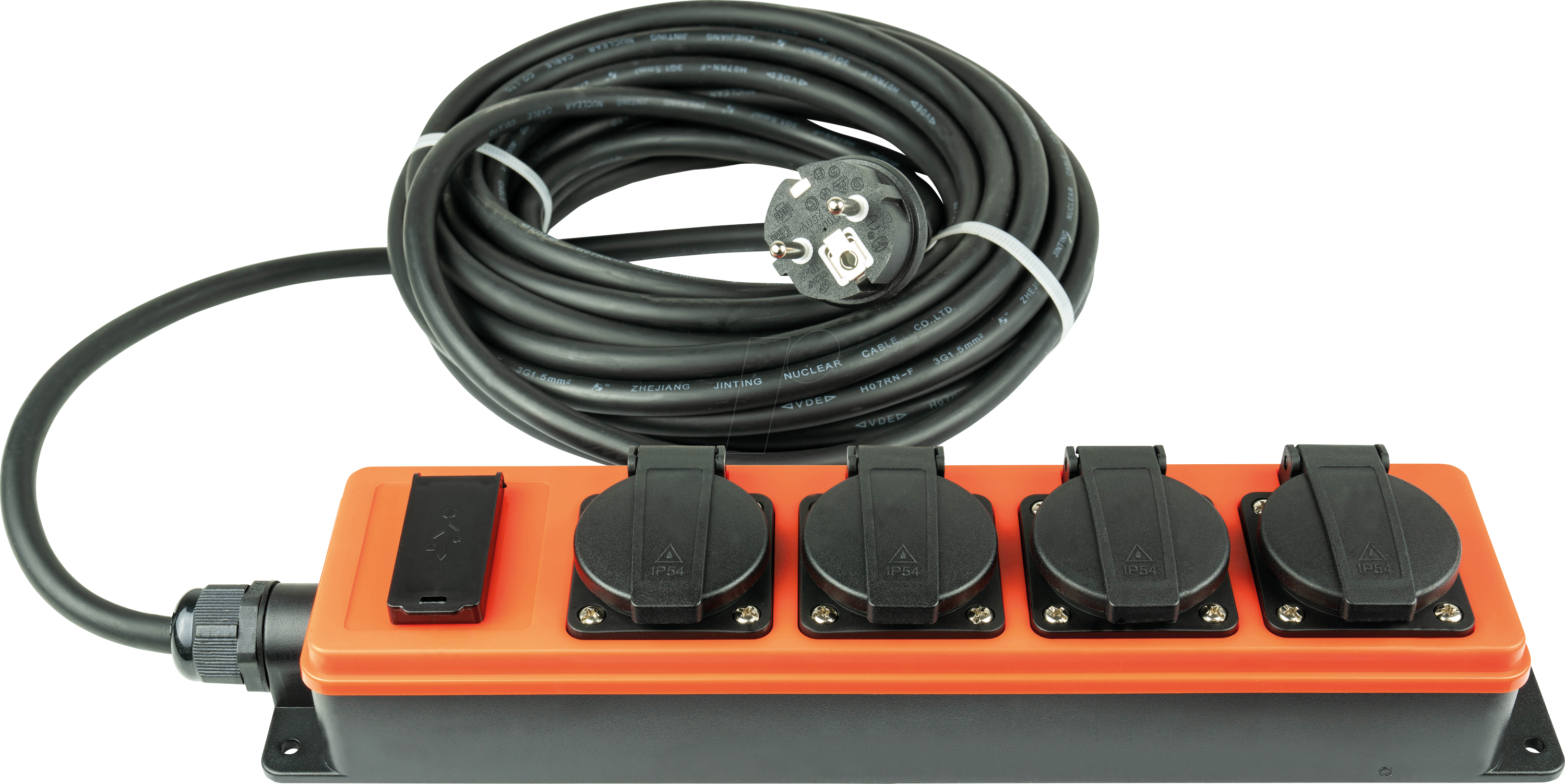 KM SL014-U100O - Steckdosenleiste, 4-Fach, 2x USB-A Buchse, 10m, Outdoor