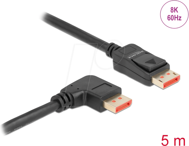 DELOCK 87069 - DisplayPort 1.4 Kabel, 8K @60 Hz, 90° rechts gewinkelt, 5 m