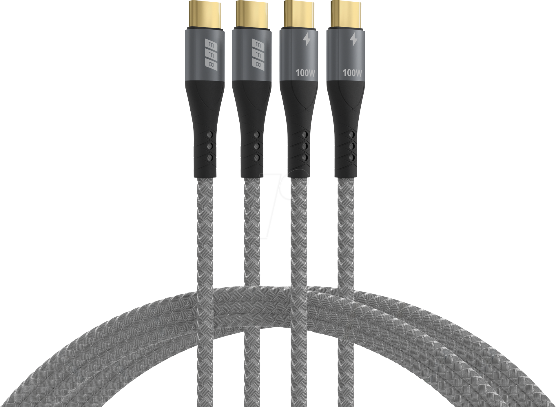 EFB USB-CC-00005 - USB 2.0 Kabelset C Stecker auf C Stecker, 100W, grau, 1 m + 1 m