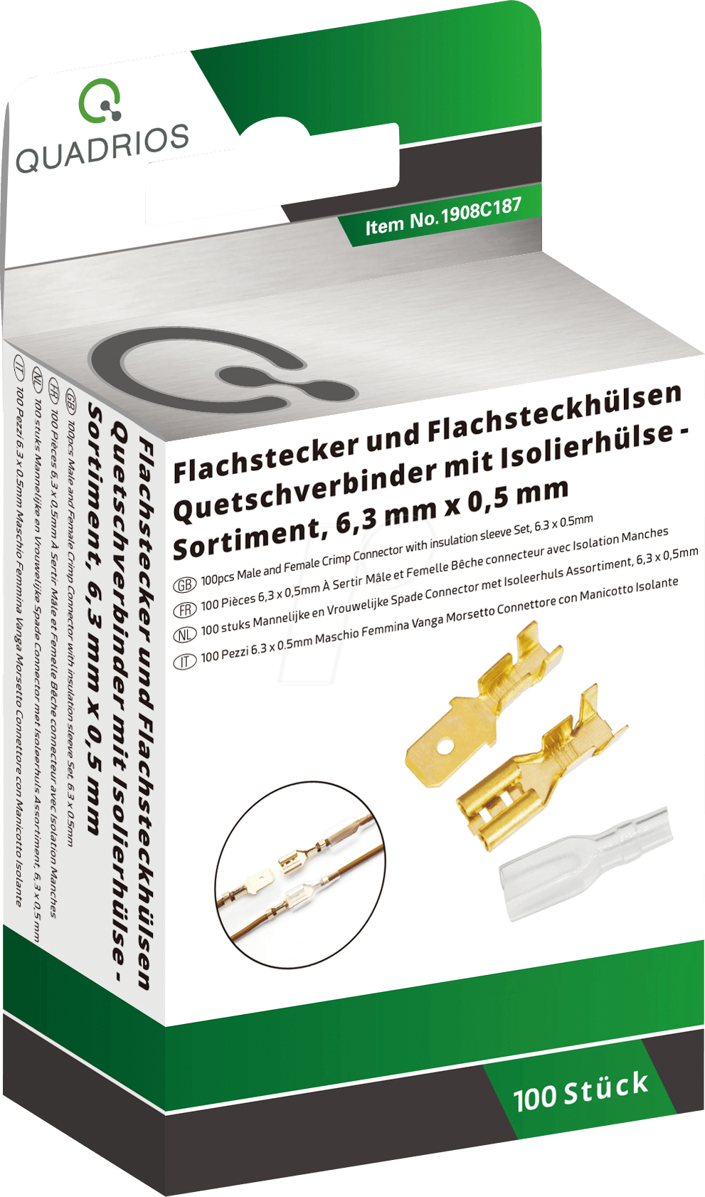 Thumbnail - QUAD 1908C187 - Flachstecker-hülsen Set, 0.5 x 6.3 mm/ 1.5 -2.5 mm², 100-teilig