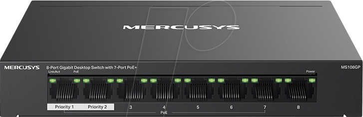 MSYS MS108GP - Switch, 8-Port, Gigabit Ethernet, PoE+
