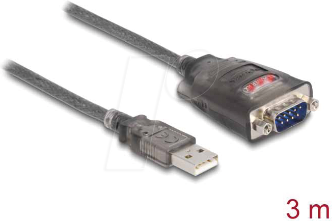 DELOCK 61548 - USB Konverter, A auf RS232, ESD, Status LEDs, 3 m