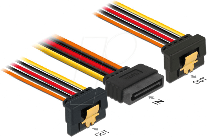 Thumbnail - DELOCK 60159 - Delock Kabel SATA 15 Pin St. > 2x SATA 15 Pin Bu. gewinkelt, 30
