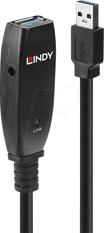 LINDY 43322 - Aktives USB 5 Gb/s-Kabel, A-Stecker > A-Buchse, Slim, 15 m