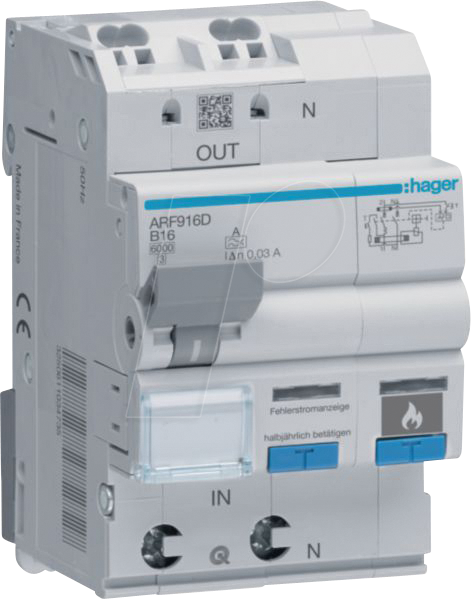 HAGER ARF916D - Schutzeinrichtung AFDD + FI-LS, 6kA B-16 A 30mA Typ A 3M