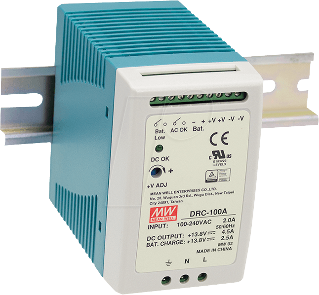 MW DRC-100B - Schaltnetzteil, Hutschiene, 96 W, 27,6 V, 2,25/1,25 A