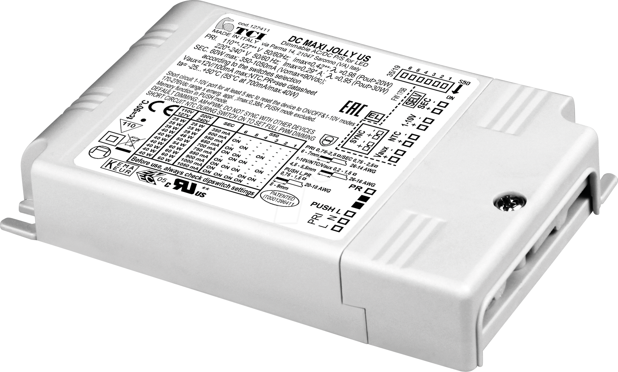 JOLLY MAXI US - LED-Trafo, 25-60 W, 57-74 V DC, 350-1050 mA, PUSH