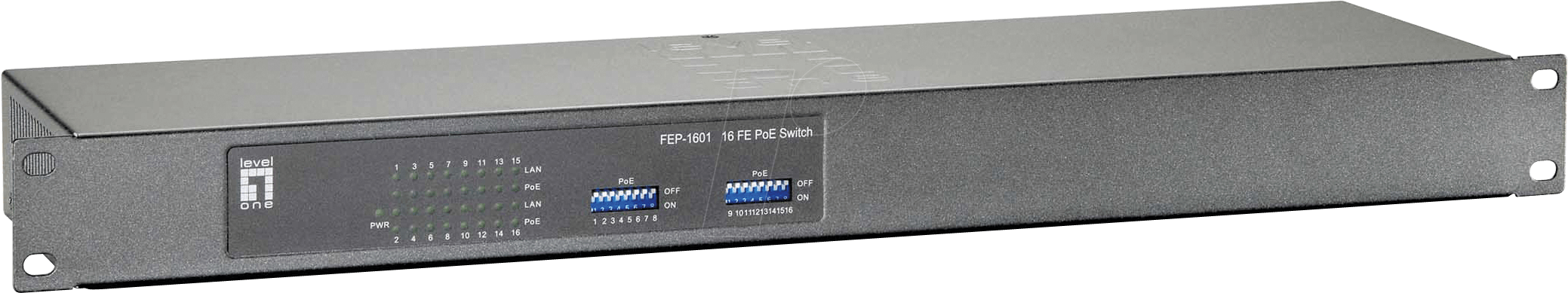 LEVELONE F160112 - Switch, 16-Port, Fast Ethernet, PoE, DIPs