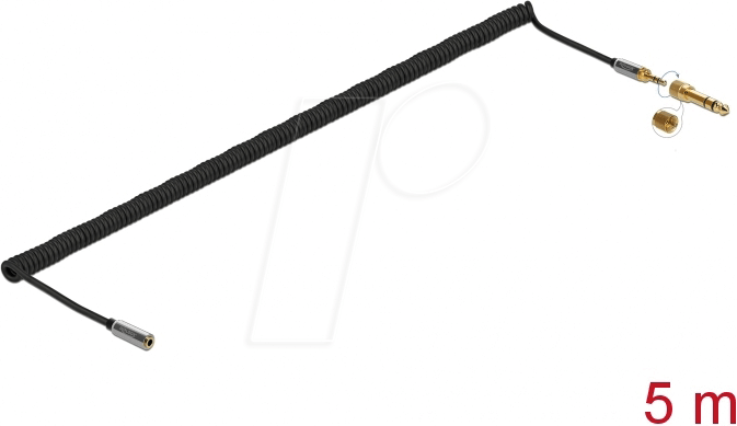 DELOCK 85834 - Klinke 3,5 mm Stecker/Buchse, 1x 6,35mm Adapter, Spiral, 5 m