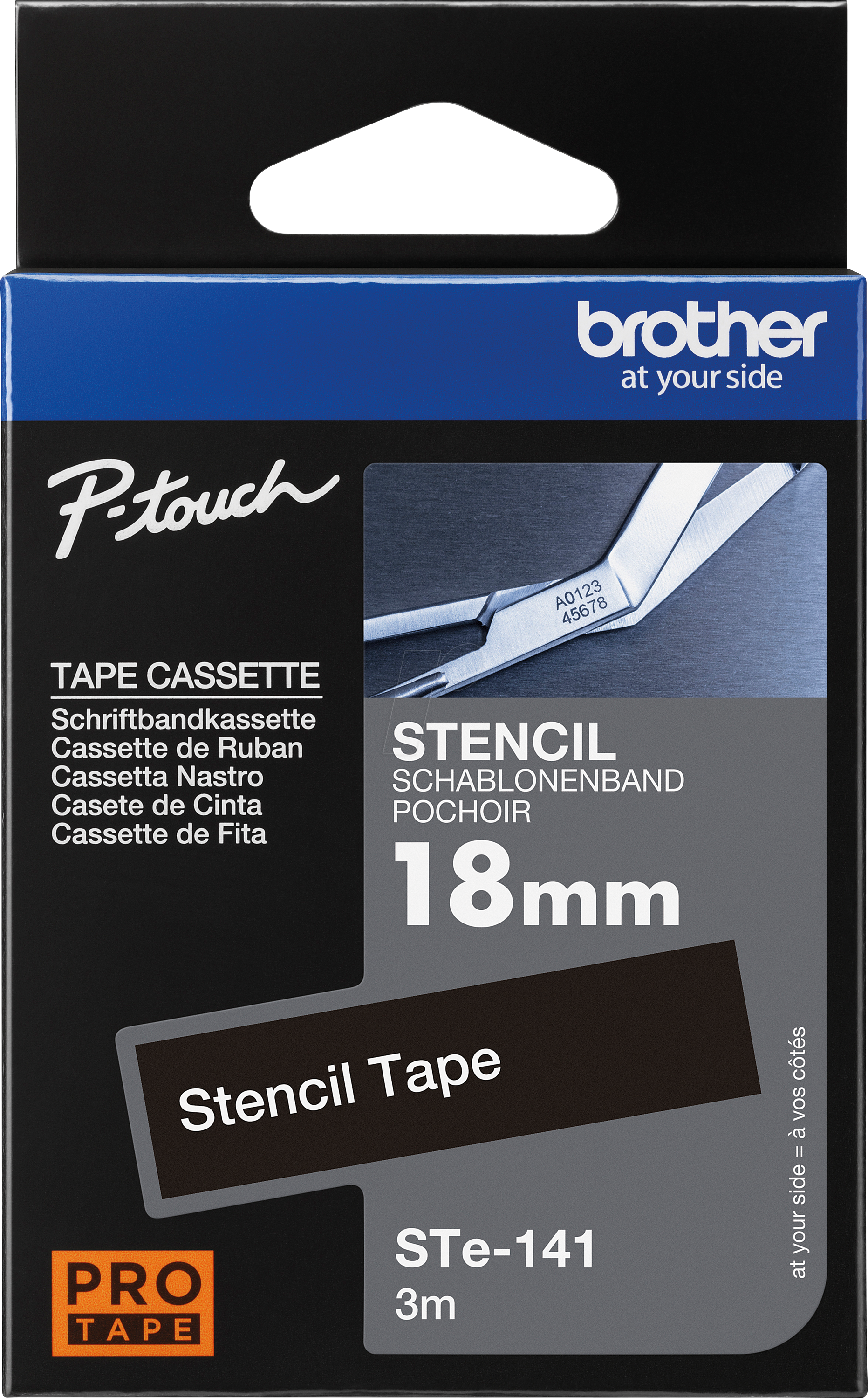 P-TOUCH STE141 - Schablonenband, weiß auf transparent, 18mm