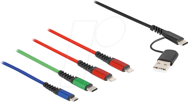 DELOCK 87884 - Ladekabel, USB-A -> Micro B + C + 2x Lightning, 1,2 m
